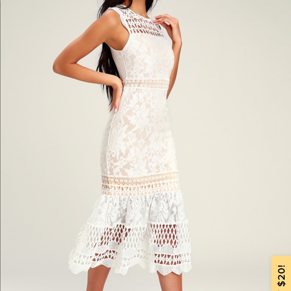 NWT lulus Charlee White Lace Sleeveless Midi Dress